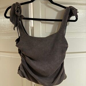 Free People Grey Ruched Tie-Shoulder Tank Top